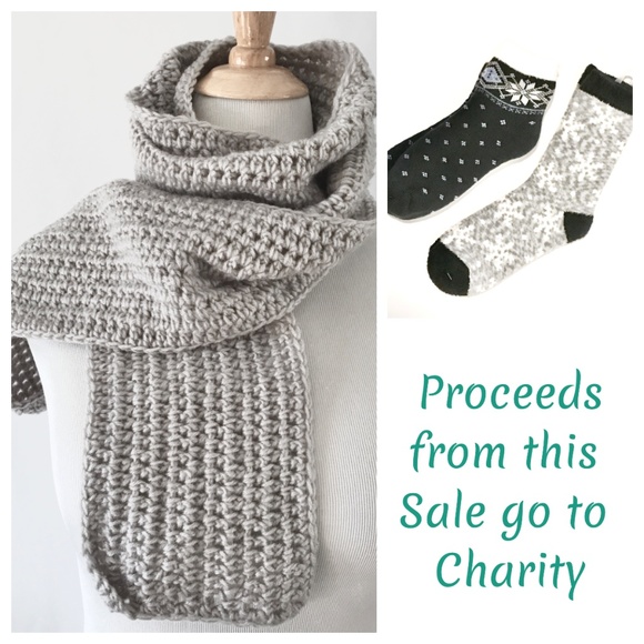 Hand Crafted Crocheted Grey Scarf & Cozy Socks - Proceeds To Charity - Picture 1 of 9
